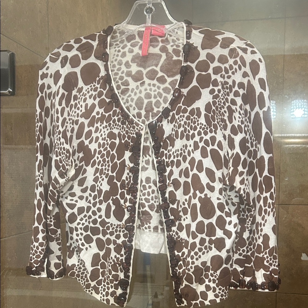 Charlotte Tarantola Brown and White Cardigan